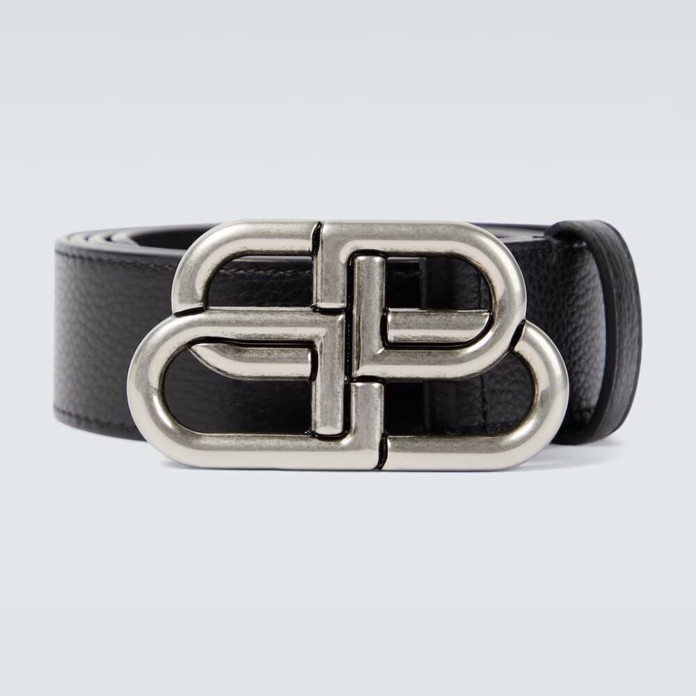 Balenciaga Black Leather Belt with Iconic BB Logo Buckle